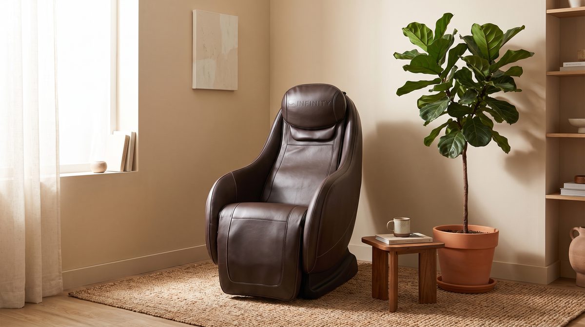 A compact massage chair in a small modern apartment corner
